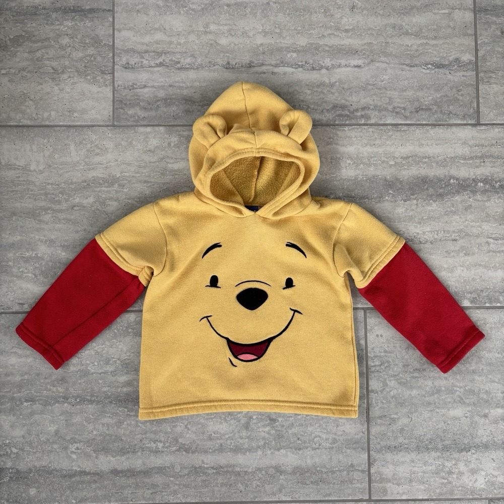 Vtg Disney Winnie The Pooh Toddler Fleece Pullover Hoddie With Ears 4T Y2K